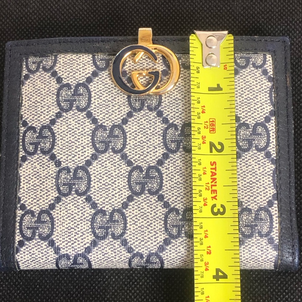 GUCCI GG Web Monogram Navy Blue Leather Coated Canvas Compact Bifold Wallet - Picture 10 of 17